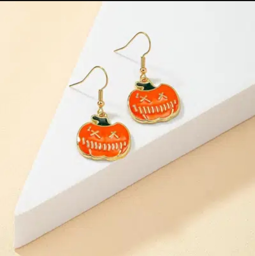 Halloween pumpkin drop earrings